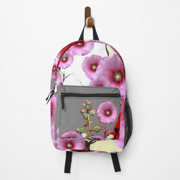 Item preview, RED CARDINAL PINK HOLLYHOCK FLOWERS GREY ABSTRACT designed and sold by sharlesart.