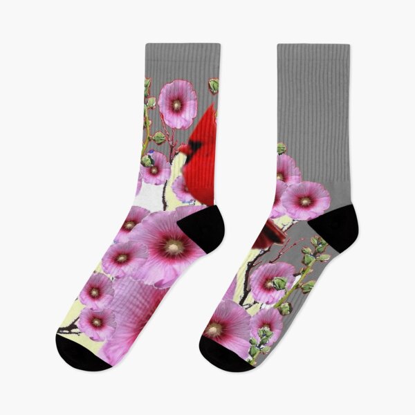 Item preview, RED CARDINAL PINK HOLLYHOCK FLOWERS GREY ABSTRACT designed and sold by sharlesart.