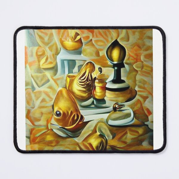 Item preview, AI generated image: gold fish playing chess, oil on canvas designed and sold by Mmark94.
