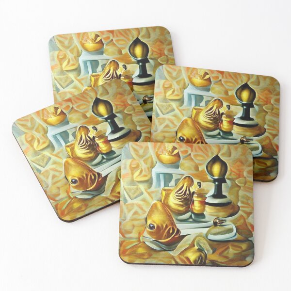 Item preview, AI generated image: gold fish playing chess, oil on canvas designed and sold by Mmark94.