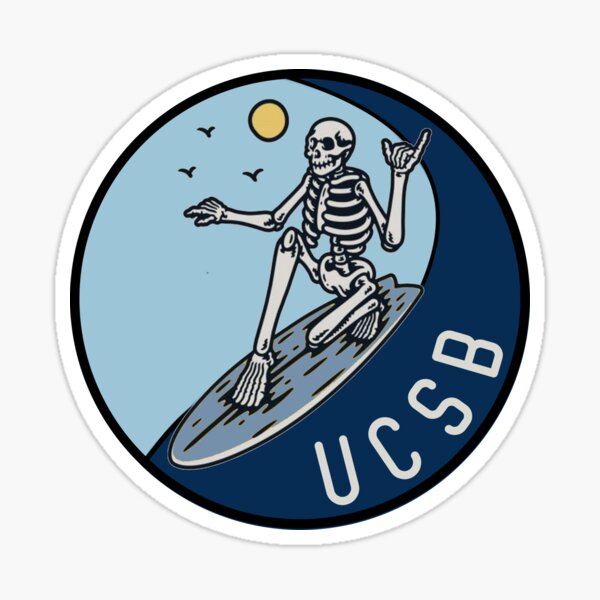 Vista previa del artículo con la obra «SURFER ESQUELETO UCSB», diseñado y vendido por geekassgirl.