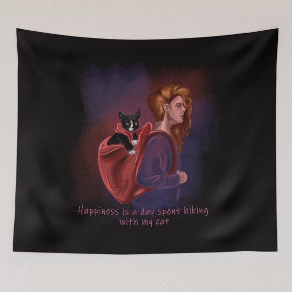 Item preview, Happiness is a day spent hiking with my cat designed and sold by virginiajollyh.