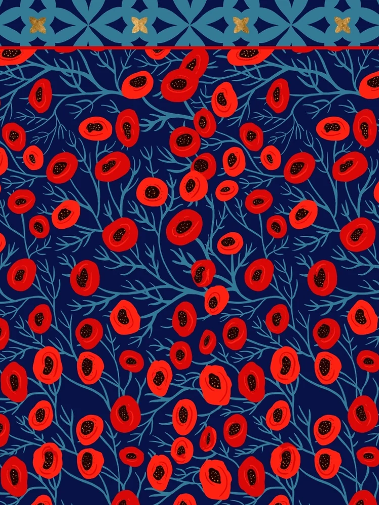 Red Poppies On Blue Poppy Flower A-Line Dress
