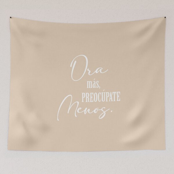 Item preview, Ora más preocúpate menos. Spanish Christian Quote designed and sold by Aryam Quotes.