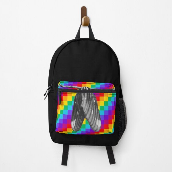 Item preview, Moth hanging from a stick with rainbow pixels on the diagonal designed and sold by Vicki Noble Art.