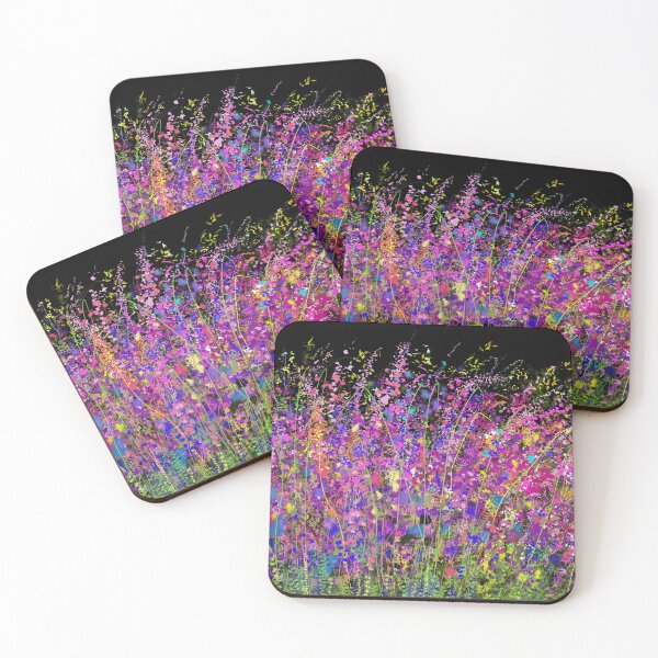 Item preview, The Buzzing World of Crimson Grassland Graphic Design of Wild Meadow Flowers Field on Black Background designed and sold by Rocky Mountain Artistry.