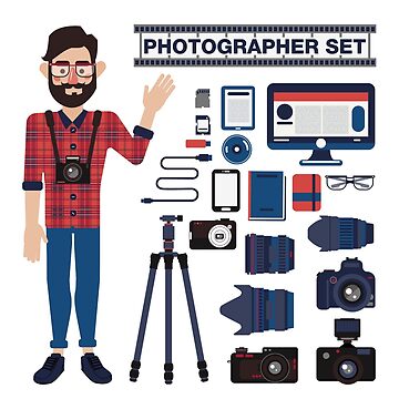 Professional Photographer Set Cameras, Lenses and Photo