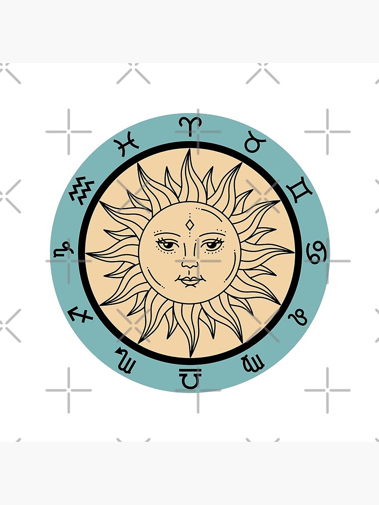 Zodiac Astrology Sign Symbols Celestial Sun Face Art Board Print