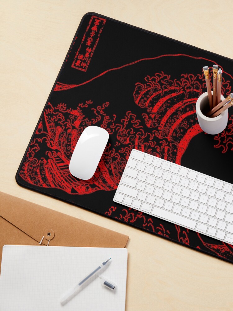 Aperçu 3 sur 5. Tapis de souris avec l'œuvre Esthétique rouge de la grande vague créée et vendue par ind3finite.