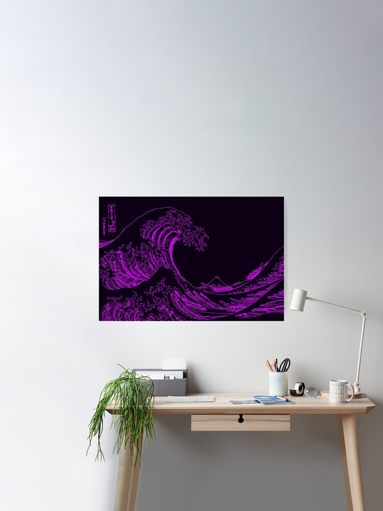 Purple Aesthetic Poster 12x16 inches UNFRAMED, Great Wave Poster Wall Art,  Cool Wall Decor, Aesthetic Room Decor