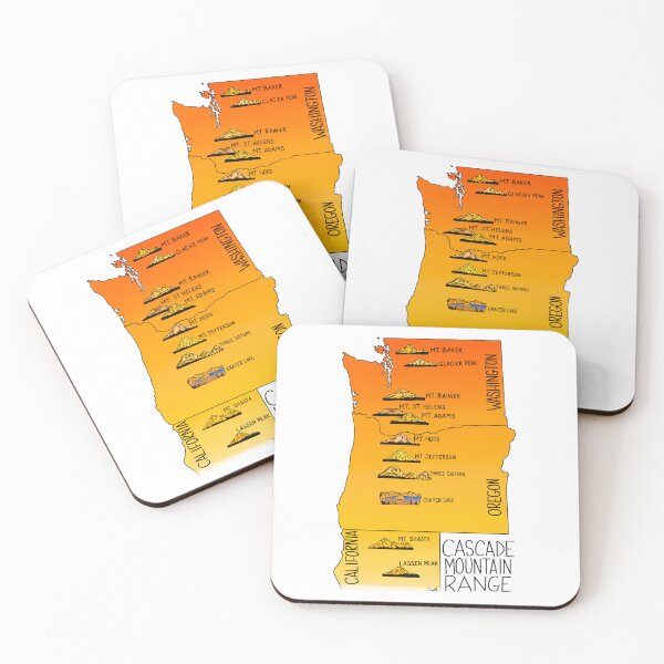 Item preview, Cascade Range - Mt Baker, Glacier Peak, Mt Rainier, Mt St Helens, Mt Adams, Mt Hood, Mt Jefferson, Three Sisters, Crater Lake, Mt Shasta, Lassen Peak designed and sold by Fernheart Designs.