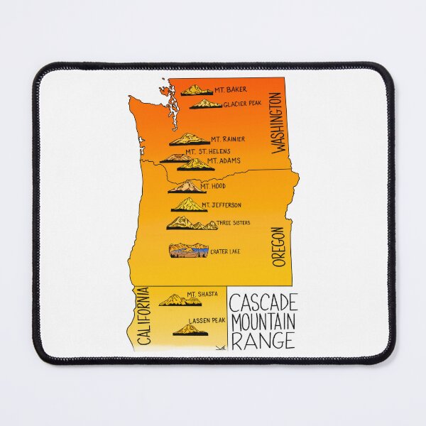 Item preview, Cascade Range - Mt Baker, Glacier Peak, Mt Rainier, Mt St Helens, Mt Adams, Mt Hood, Mt Jefferson, Three Sisters, Crater Lake, Mt Shasta, Lassen Peak designed and sold by Fernheart Designs.