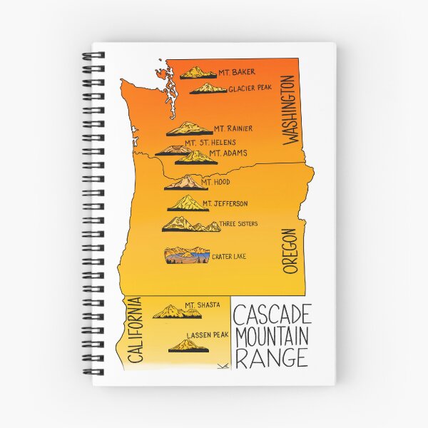 Artikelvorschau, Cascade Range - Mt. Baker, Glacier Peak, Mt. Rainier, Mt. St. Helens, Mt. Adams, Mt. Hood, Mt. Jefferson, Three Sisters, Crater Lake, Mt. Shasta, Lassen Peak entworfen und verkauft von Fernheart Designs.
