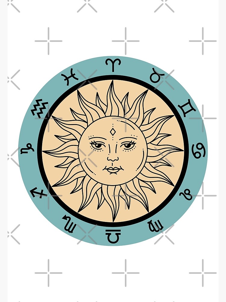 Zodiac Astrology Sign Symbols Celestial Sun Face Greeting Card