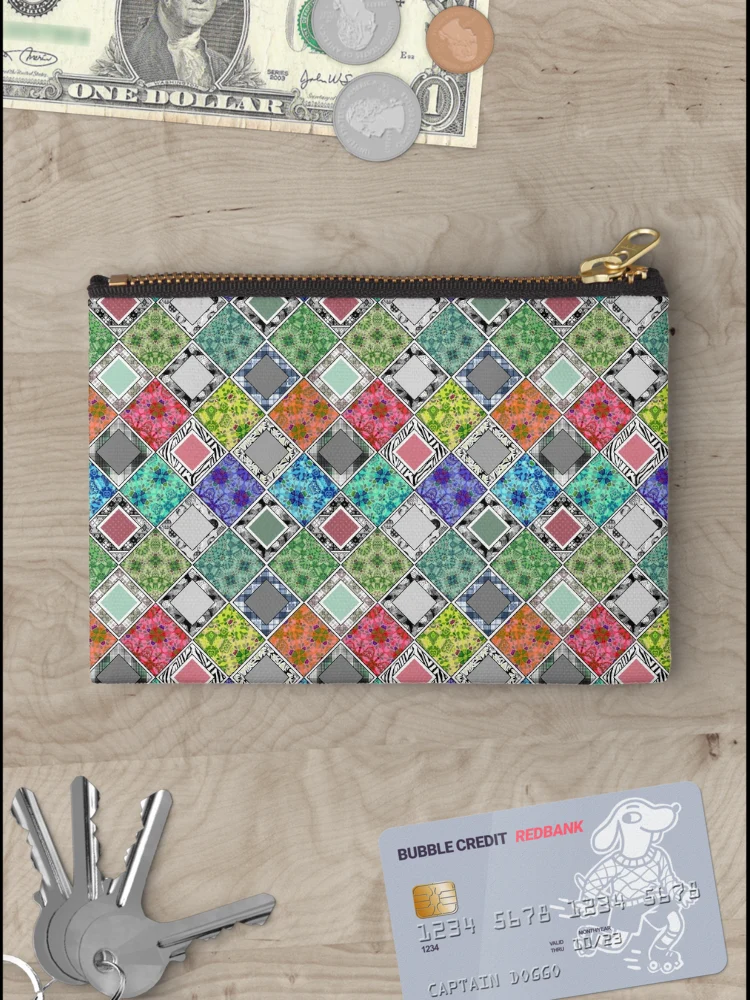 Thumbnail 3 of 4, Zipper Pouch, Multicolored rustic patchwork patchwork designed and sold by fuzzyfox.