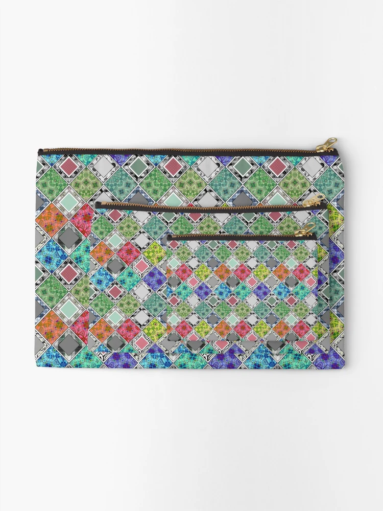 Thumbnail 2 of 4, Zipper Pouch, Multicolored rustic patchwork patchwork designed and sold by fuzzyfox.
