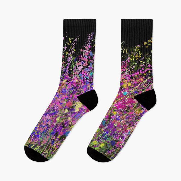Item preview, The Buzzing World of Crimson Grassland Graphic Design of Wild Meadow Flowers Field on Black Background designed and sold by Rocky Mountain Artistry.