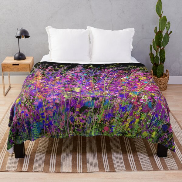 Item preview, The Buzzing World of Crimson Grassland Graphic Design of Wild Meadow Flowers Field on Black Background designed and sold by Rocky Mountain Artistry.