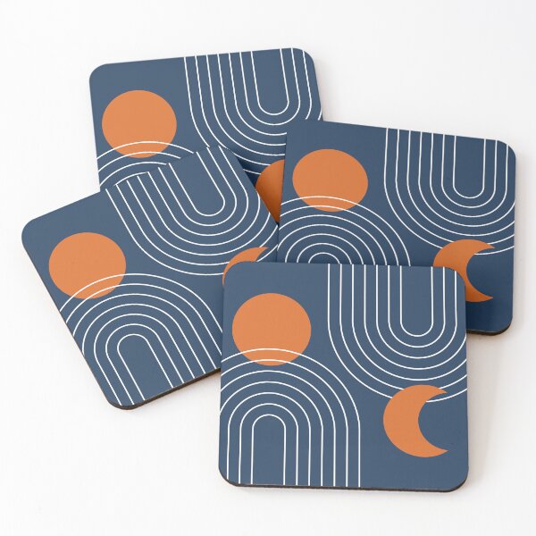 Item preview, Mid Century Modern Geometric 112 in Navy Blue and Orange (Rainbow and Sun Abstraction) designed and sold by nineFlorals.