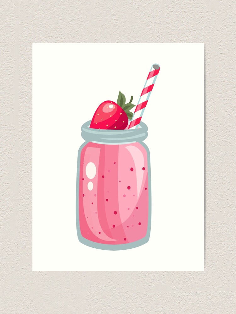 Strawberry, berry smoothie sweet pink healthy dessert. Colorful vector  illustration isolated on white background.