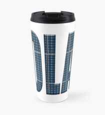 Solar energy photovoltaic panels with the word Solar Travel Mug