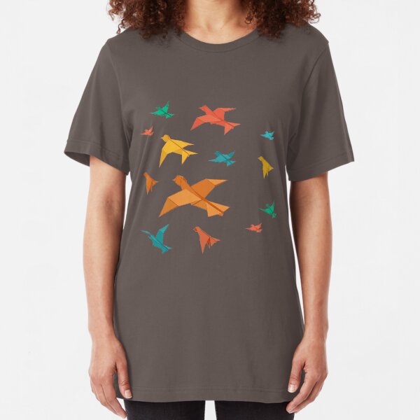 Origami Inspired Urban Style Birds in the Sky Pattern Slim Fit T-Shirt