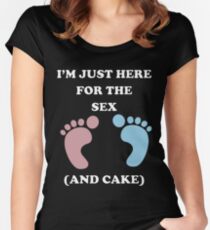 I'm Just Here For The Sex And Cake Baby Shower Gender Reveal Baby Shower Heart Gender Reveal Party Mens Womens T Shirt You Baby Shower Gender Reveal Party Mens Womens T Shirt Funny Cute Gift Women's Fitted Scoop T-Shirt
