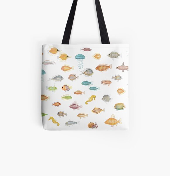 Retro Groovy Aquarium Fish Pattern All Over Print Tote Bag