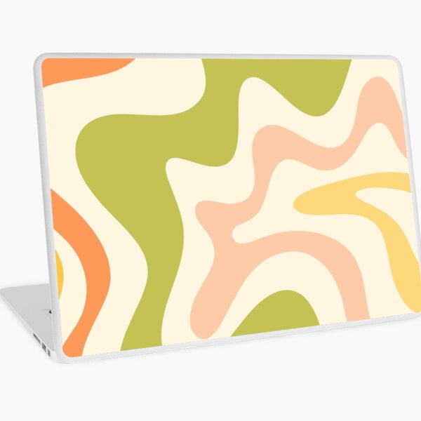 Retro Liquid Swirl Abstract Pattern Square in Light Green Cream Yellow Orange Blush Laptop Skin