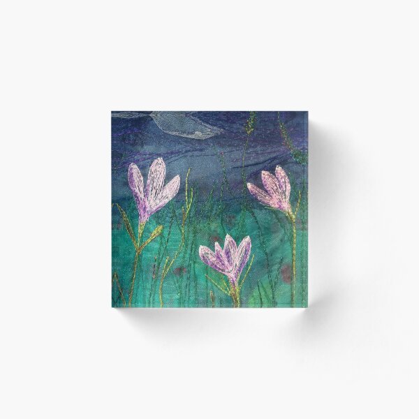 Wild Crocus Embroidery Art By Juliet Turnbull Acrylic Block