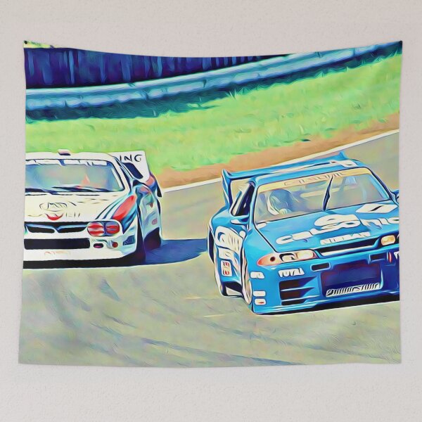 Item preview, Super GT500 Lancia vs Nissan Calsonic Skyline – JDM GT Racing, Retro Motorsport Battle Poster designed and sold by Road To Track.