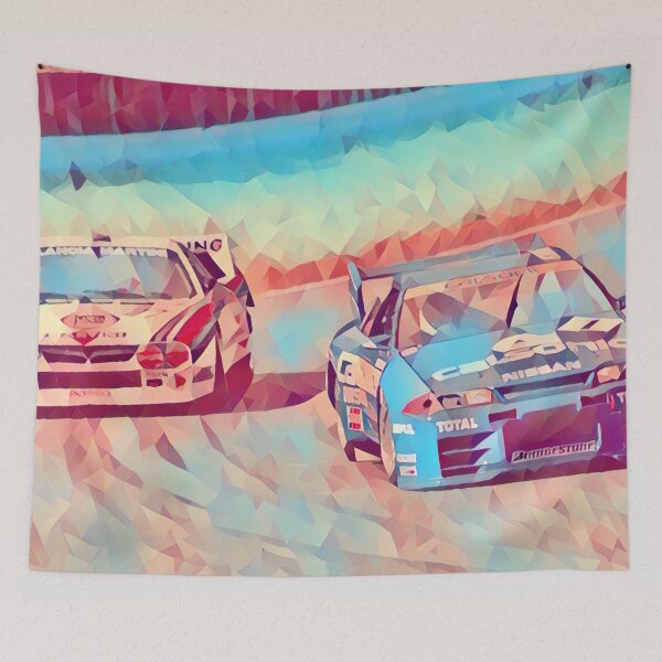 Item preview, Super GT500 Skyline vs Lancia Beta Rally – JGTC Motorsport Duel Art Print designed and sold by Road To Track.