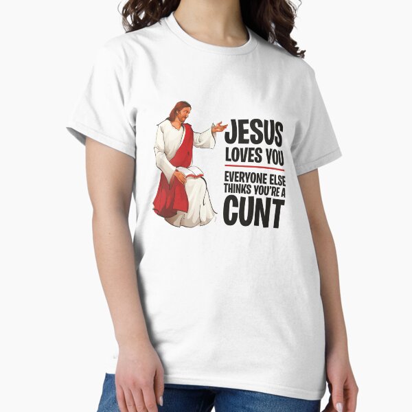Vista previa del artículo con la obra «Jesús te ama, todos los demás piensan que eres un idiota», diseñado y vendido por ItsJustBants.