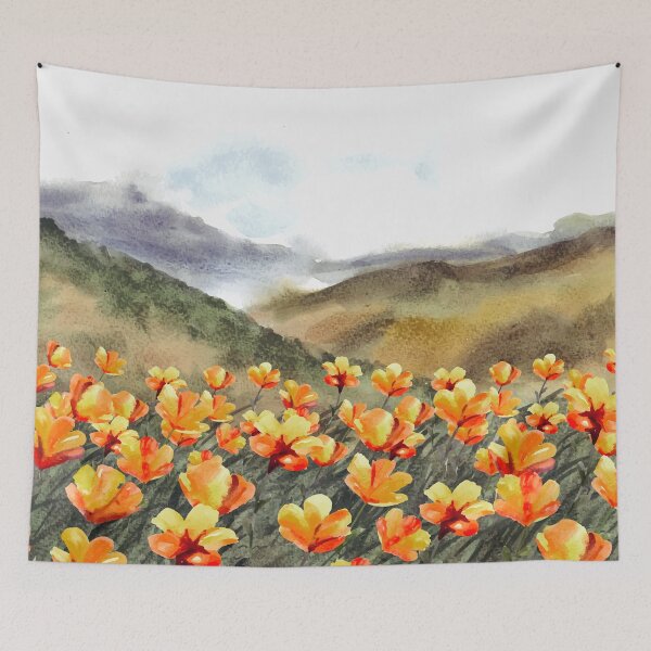 Item preview, Nature Landscape With Beautiful Orange Flowers Watercolor  designed and sold by Yorda Creative.