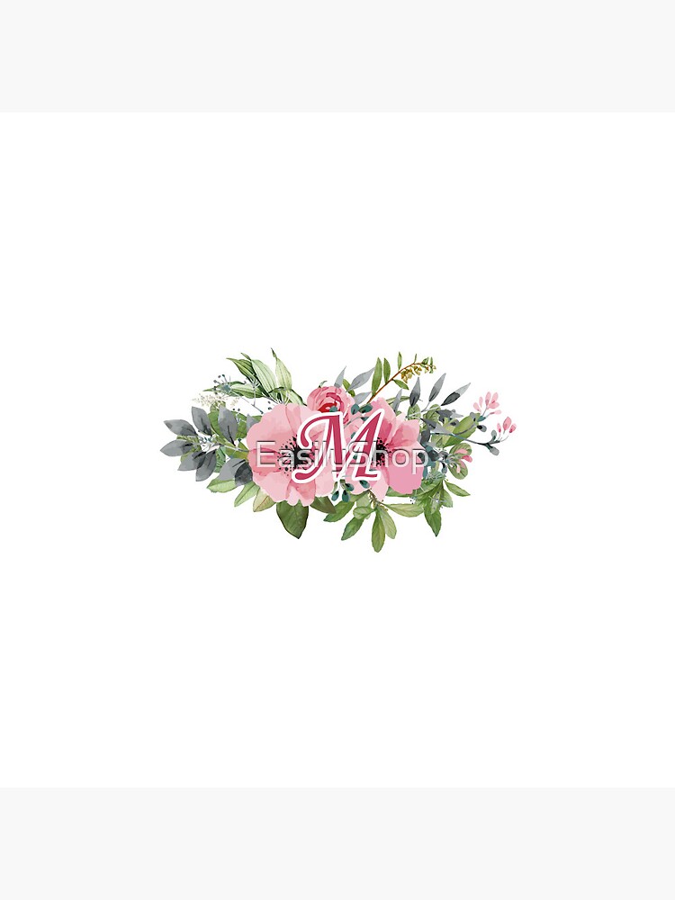 Discover M : Floral Initial Wreath Monogram M Pin Button