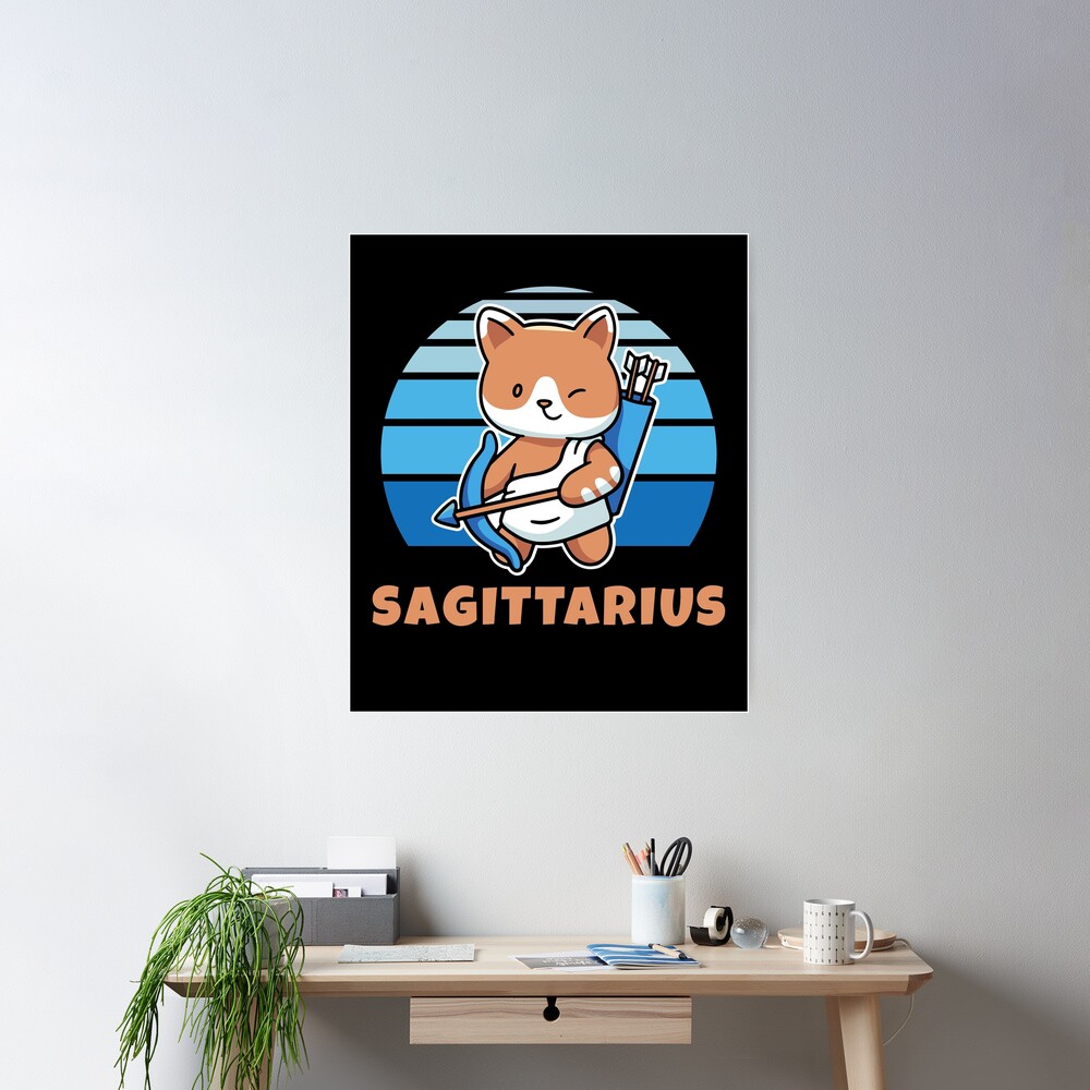 Zodiac Sign Sagittarius Cute Cat Kawaii Poster