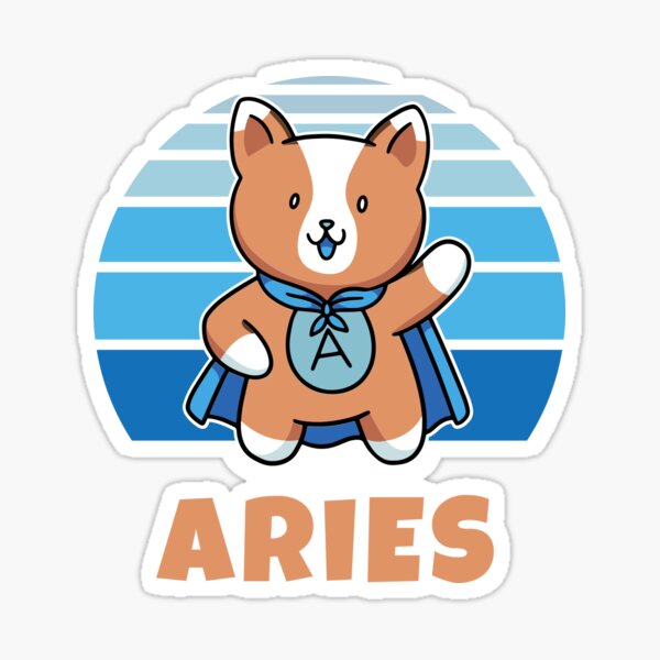 Zodiac Sign Aries Cute Cat Kawaii Sticker