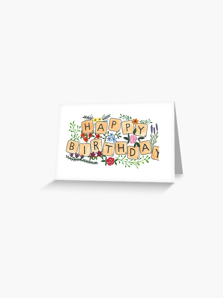 Scrabble Happy Birthday Greeting Card By Badgerart Redbubble