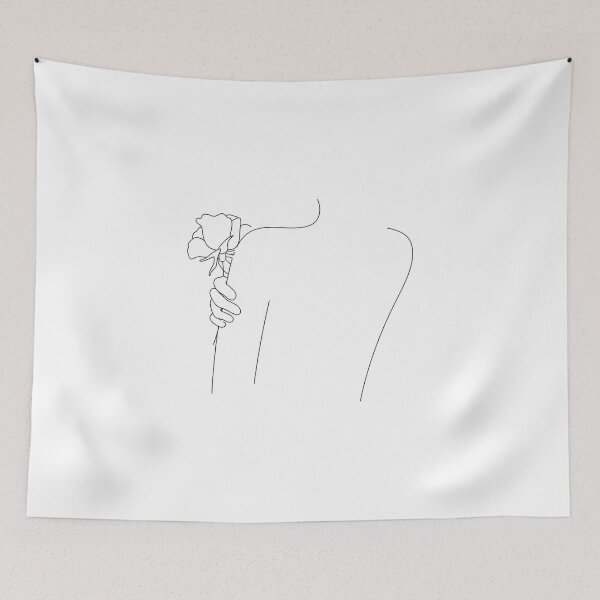 Item preview, simple woman holding a rose one line art drawing designed and sold by ikrame-shop.