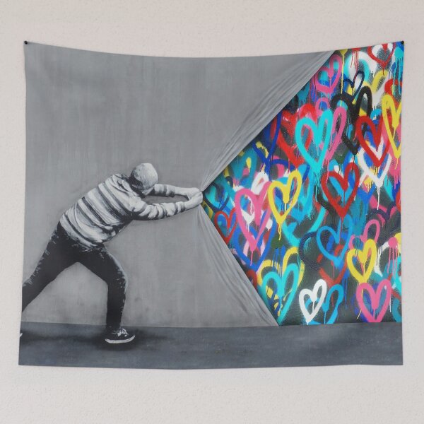 Item preview, Behind The Curtain Graffiti Hearts Spray Paint Art designed and sold by WE-ARE-BANKSY.
