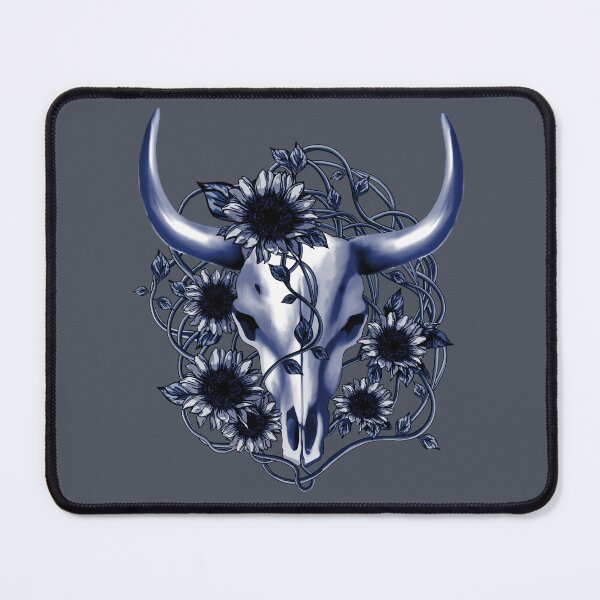 Item preview, Blue Cow Skull and Crown leaves and sunflowers designed and sold by Collagedream.