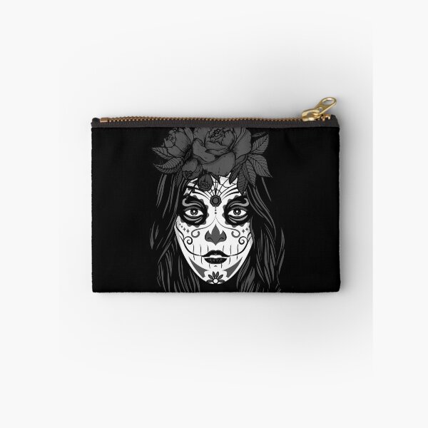 Aperçu de l'œuvre Femme Catrina, crâne mexicain noir et blanc créée et vendue par TheHotIgloo.