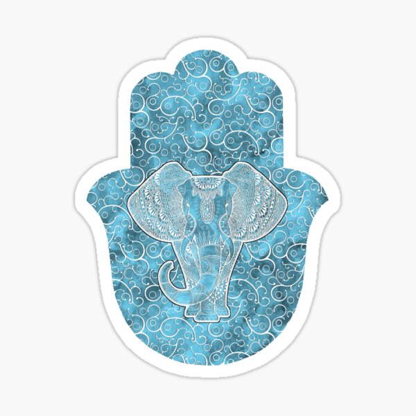 "Elephant Hamsa Hand silver blue" Sticker for Sale by maryedenoa
