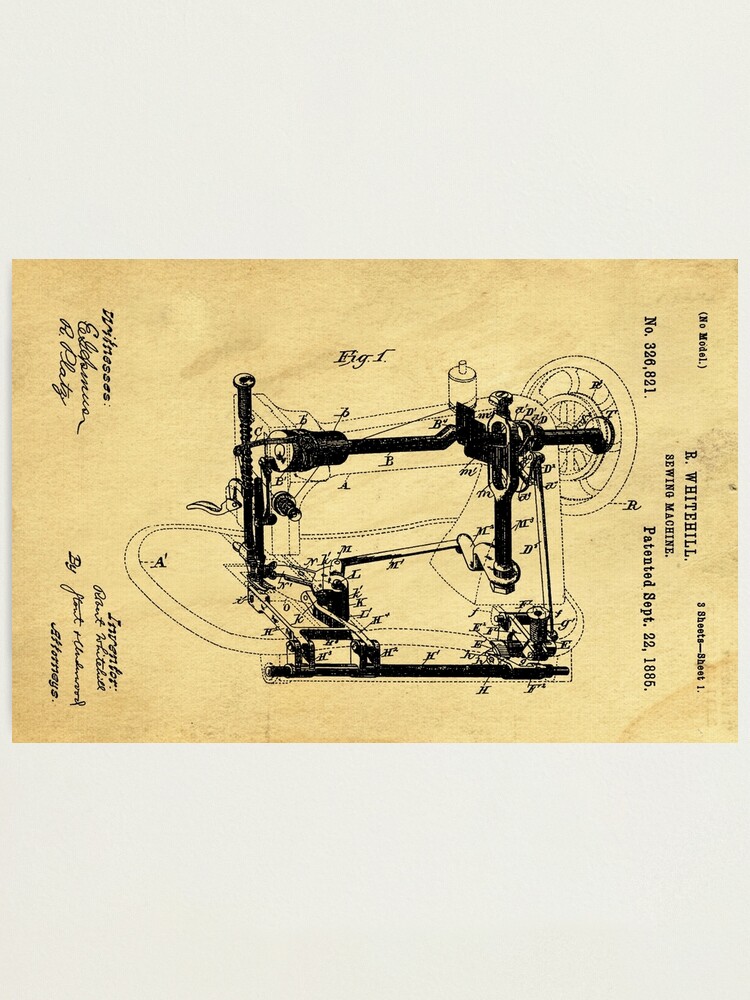 Nähmaschinen Unterstützen Patent Zeichnung Von 1885" Fotodruck Von  Samirhanusa | Redbubble