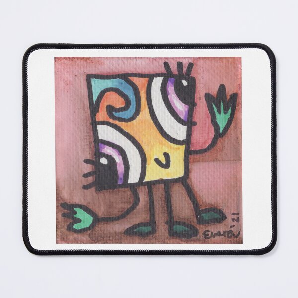Item preview, Yellow Square Critter with Blue Hair on a Brown Background designed and sold by everalovelace.