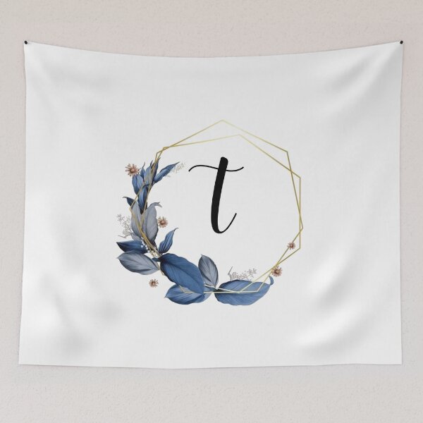 Item preview, Monogram Gold Frame with Blue Leaves | Monogram Letter T designed and sold by JustSeasons.