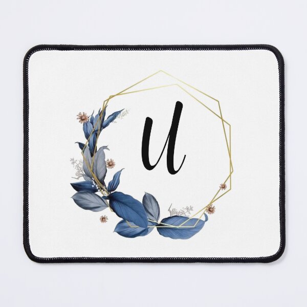 Item preview, Monogram Gold Frame with Blue Leaves | Monogram Letter U designed and sold by JustSeasons.