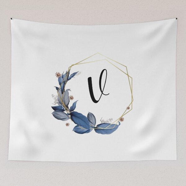 Item preview, Monogram Gold Frame with Blue Leaves | Monogram Letter V designed and sold by JustSeasons.