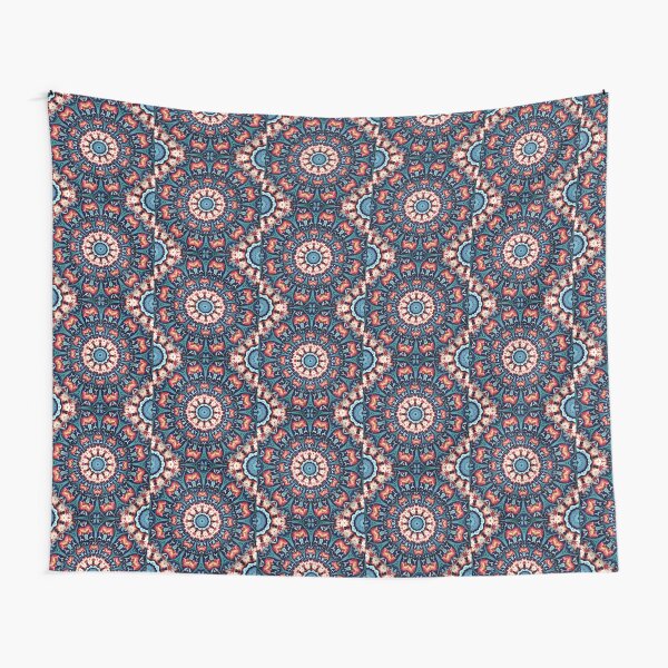 Red and Blue Kaleidoscope Tapestry