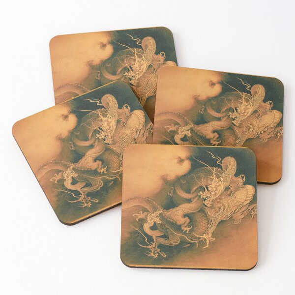 Item preview, Kano Hogai Japanese Two Dragons in Clouds designed and sold by kimmary0.